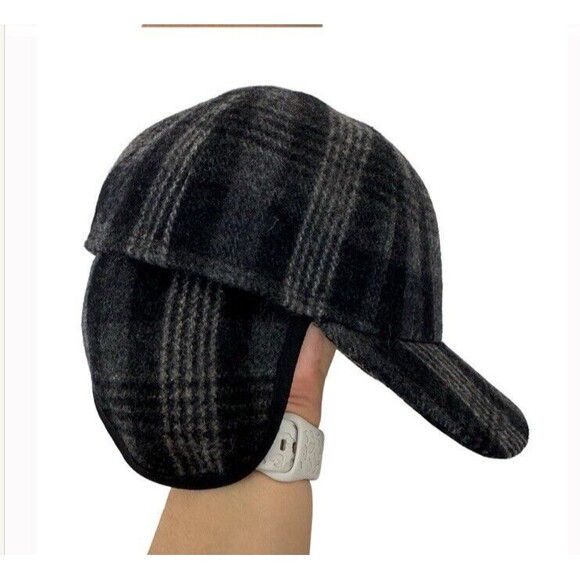 GOTTMAN Casual Wool Cap Tuck Away Ear Cuffs Black Gray Plaid Winter Small EUC - Picture 5 of 9